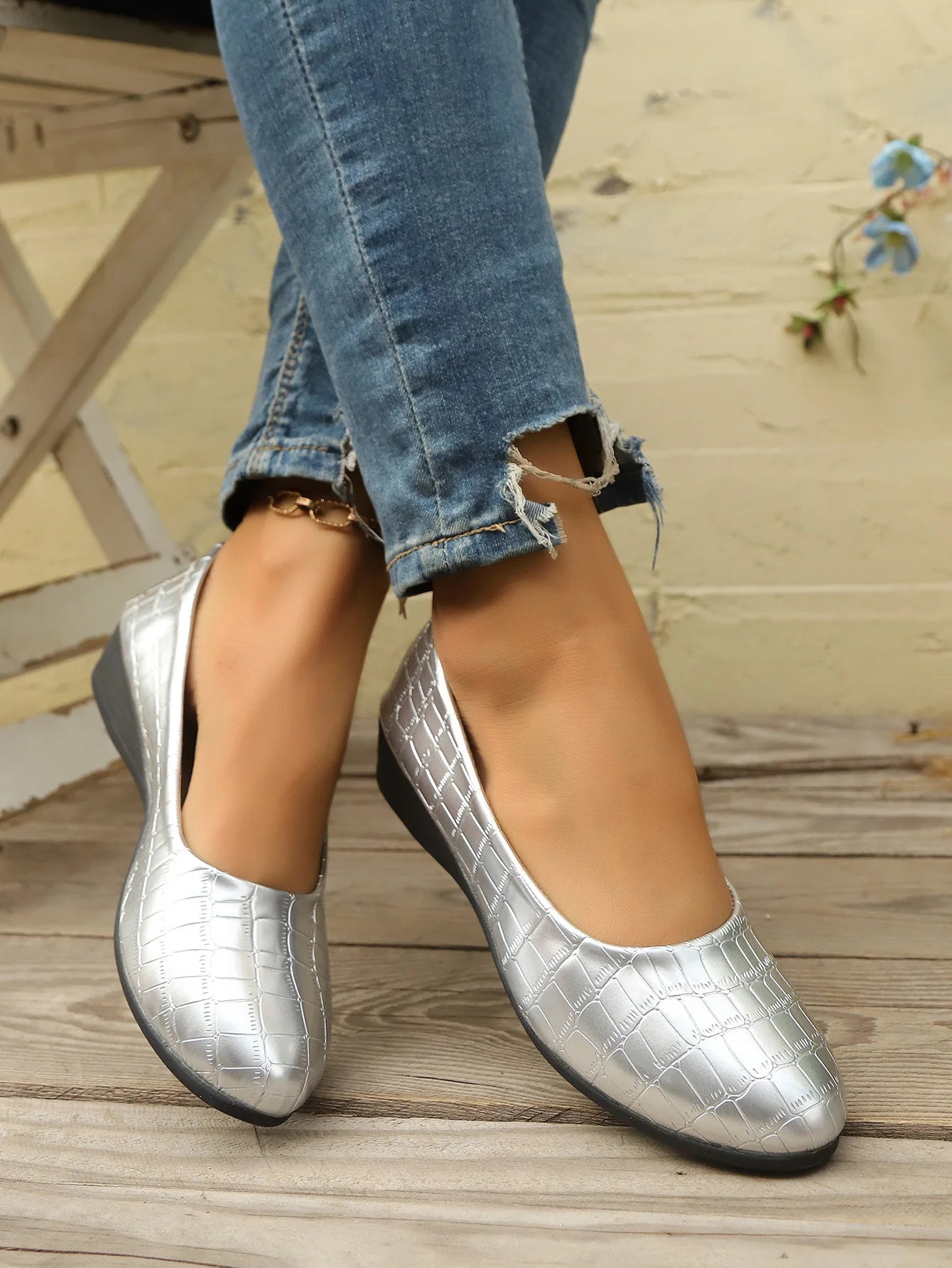 Women's Pointed Toe Ballet Flat Shoe Fashion Slip on Wedge Loafers Outdoor Comfortable Wear-resistant Non-slip Casual Boat Shoes