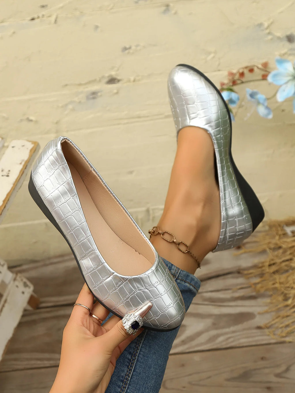 Women's Pointed Toe Ballet Flat Shoe Fashion Slip on Wedge Loafers Outdoor Comfortable Wear-resistant Non-slip Casual Boat Shoes