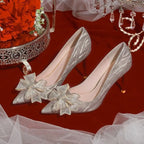 Shoes for Women Silver Crystal Butterfly Knot Pointed Toe High Heels Elegant Luxury Party Wedding Women's Stiletto Zapatos Mujer