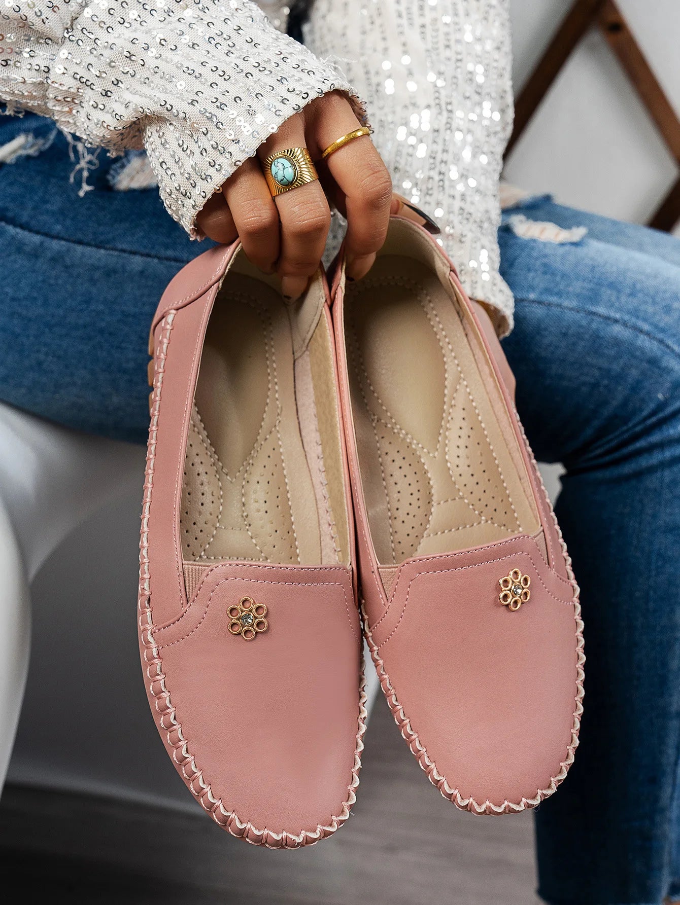 Comfortable Women's Loafers Laser Stitch Detail Flat Shoes Casual Comfortable Slip On Classic Trendy Streetwear