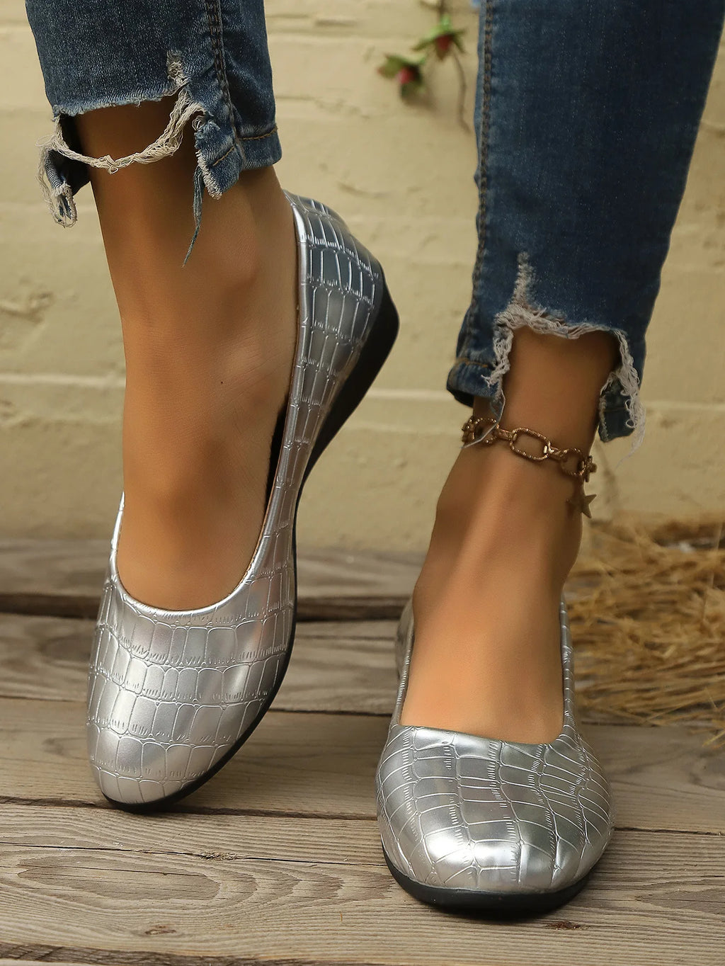 Women's Pointed Toe Ballet Flat Shoe Fashion Slip on Wedge Loafers Outdoor Comfortable Wear-resistant Non-slip Casual Boat Shoes