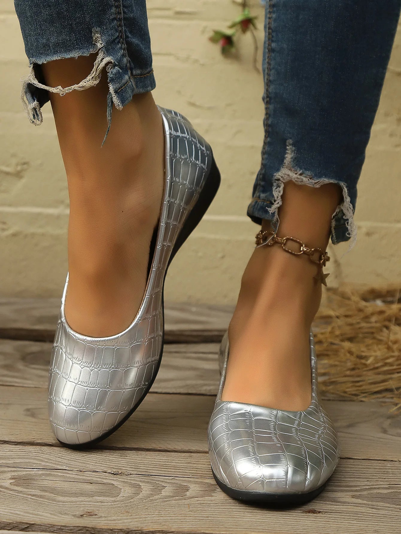 Women's Pointed Toe Ballet Flat Shoe Fashion Slip on Wedge Loafers Outdoor Comfortable Wear-resistant Non-slip Casual Boat Shoes