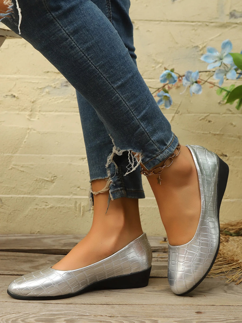 Women's Pointed Toe Ballet Flat Shoe Fashion Slip on Wedge Loafers Outdoor Comfortable Wear-resistant Non-slip Casual Boat Shoes