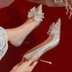 Shoes for Women Silver Crystal Butterfly Knot Pointed Toe High Heels Elegant Luxury Party Wedding Women's Stiletto Zapatos Mujer