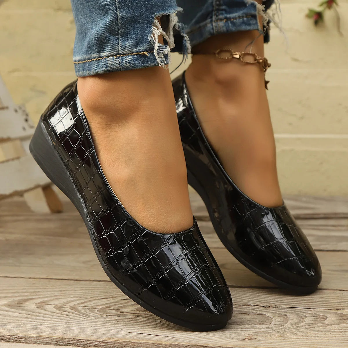 Women's Pointed Toe Ballet Flat Shoe Fashion Slip on Wedge Loafers Outdoor Comfortable Wear-resistant Non-slip Casual Boat Shoes
